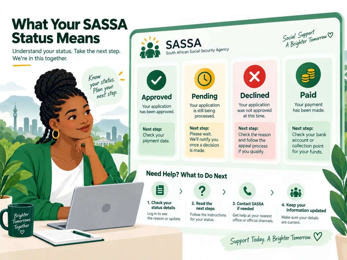 Guide showing approved, pending, declined and paid SASSA status meanings