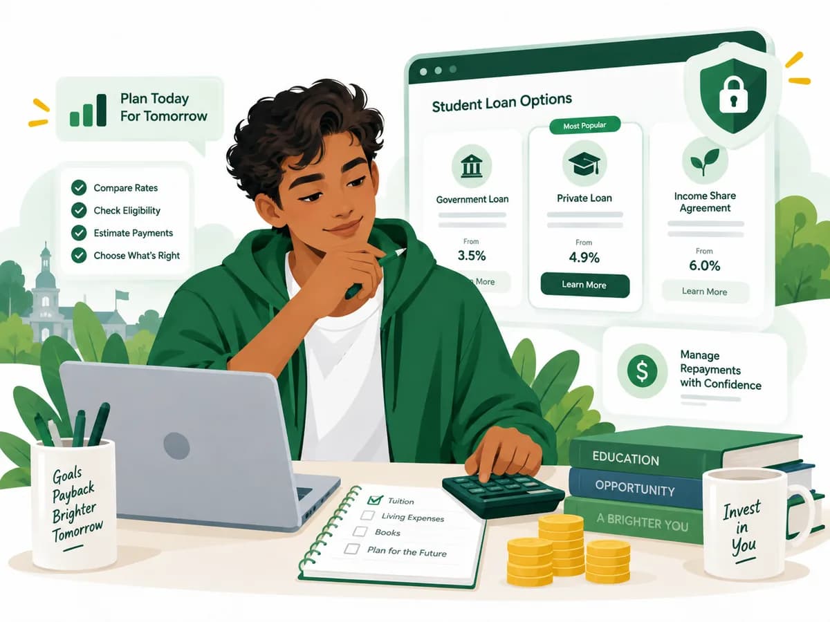 Student comparing education loan options and planning study finances